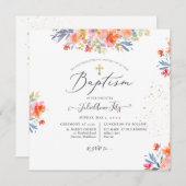 Invitation PixDezines Aquarelle Baptême Rose d'été (Devant / Derrière)