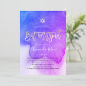 Invitation PixDezines Aquarelle bleu+Bat mitzvah rose (Debout devant)