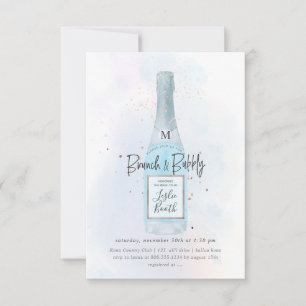 Invitation PixDezines Aquarelle Bleu Champagne Brunch Bubbly