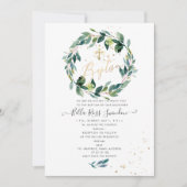 Invitation PixDezines Aquarelle Bleu Gomme Vert Baptême (Devant)