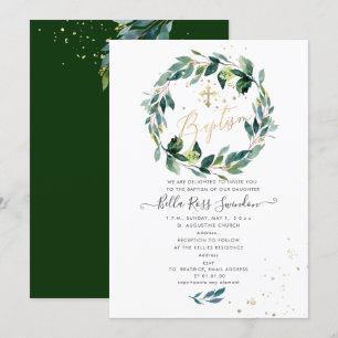 Invitation PixDezines Aquarelle Bleu Gomme Vert Baptême