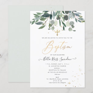 Invitation PixDezines Aquarelle Bleu Gomme Vert Baptême