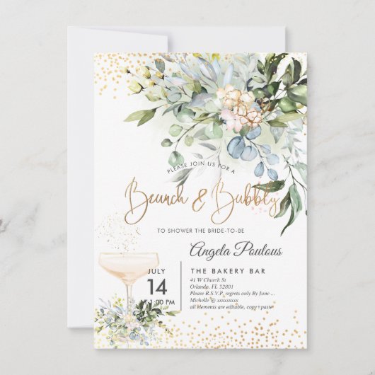 Invitation PixDezines Aquarelle Bleu Gum Brunch (Devant)