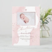 Invitation PixDezines Aquarelle Bleu Rose Christening (Debout devant)