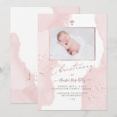 Invitation PixDezines Aquarelle Bleu Rose Christening (Devant / Derrière)