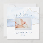 Invitation PixDezines Aquarelle Bleue Agate, Garçon Baptême (Devant)