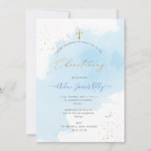 Invitation PixDezines Aquarelle Bleue Confetti Christening (Devant)