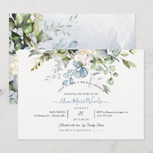 Invitation PixDezines Aquarelle Bleue Gomme Eucalyptus Bridal