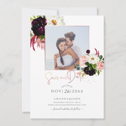 Invitation PixDezines aquarelle Bloom rustique, Enregistrer l (Devant)