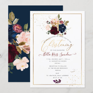 Invitation PixDezines Aquarelle Blush+Fleurs Bourgogne