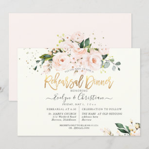 Invitation PixDezines Aquarelle Blush Roses Dîner de répétiti