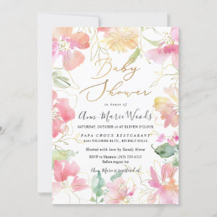 Invitation PixDezines Aquarelle Blush Sweet Peas Baby shower