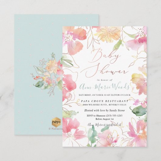 Invitation PixDezines Aquarelle Blush Sweet Peas Baby shower (Devant / Derrière)