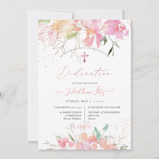 Invitation PixDezines Aquarelle Blush Sweet Peas Dedication (Devant)