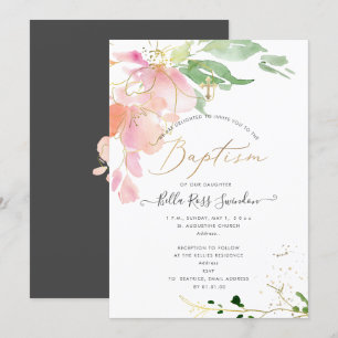 Invitation PixDezines Aquarelle Blushing Sweetpeas Baptême