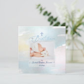 Invitation PixDezines Aquarelle Brush Stroke, Garçon Baptême (Debout devant)