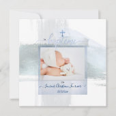 Invitation PixDezines Aquarelle Brush Stroke, Garçon Baptême (Devant)