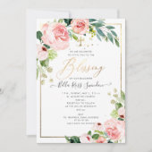 Invitation PixDezines Aquarelle Delicate Baptême de Fleur Ble (Devant)