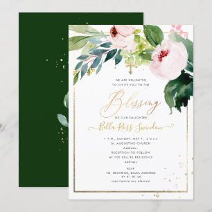 Invitation PixDezines Aquarelle Delicate Baptême de Fleur Ble