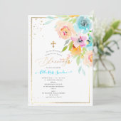 Invitation PixDezines Aquarelle Delicate SpringBloom Baptême (Debout devant)