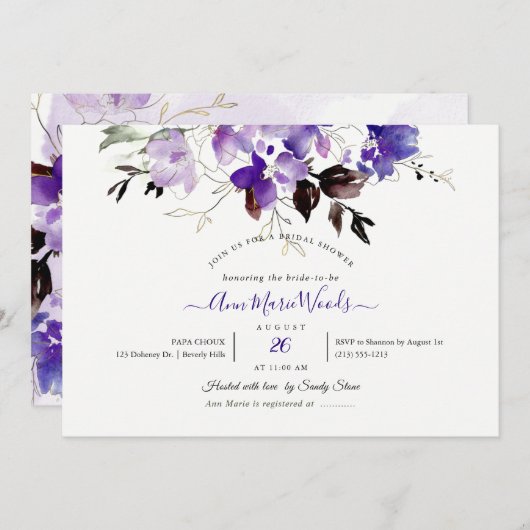 Invitation PixDezines Aquarelle Douceurs pois violet violet v (Devant / Derrière)