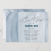 Invitation PixDezines Aquarelle Dusty Blu Waves Bar Mitzvah (Devant / Derrière)