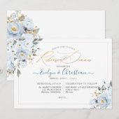Invitation PixDezines Aquarelle Dusty Blue Roses (Devant / Derrière)