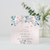 Invitation PixDezines Aquarelle Dusty Rose Mariage bleu marin (Debout devant)