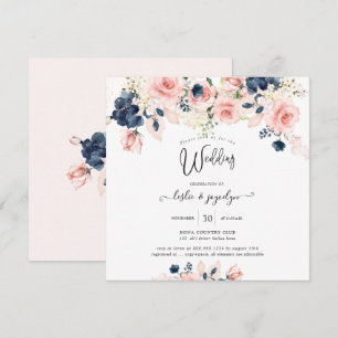 Invitation PixDezines Aquarelle Dusty Rose Mariage bleu marin
