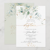 Invitation PixDezines Aquarelle Eucalyptus Baptême (Devant / Derrière)