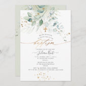 Invitation PixDezines Aquarelle Eucalyptus Baptême (Devant / Derrière)