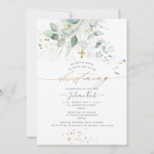Invitation PixDezines Aquarelle Eucalyptus Christening (Devant)
