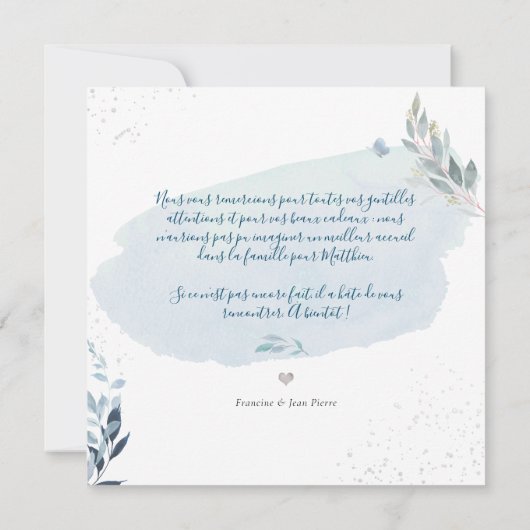 Invitation PixDezines Aquarelle Faire-partie de NaissanceGarç (Dos)