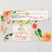 Invitation PixDezines Aquarelle/Floral/Bat Mitzvah (Devant / Derrière)