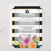 Invitation PixDezines Aquarelle/Floral/Bat mitzvah de rayures (Dos)