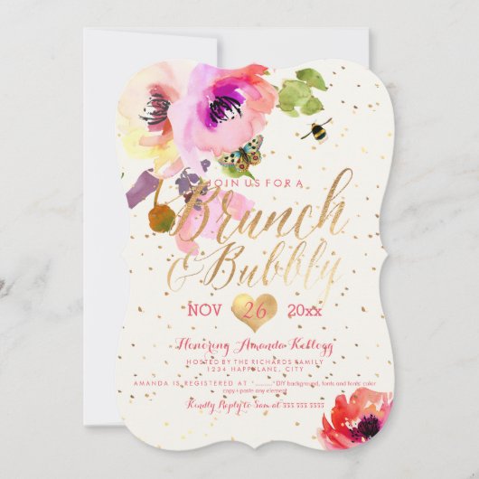 Invitation PixDezines Aquarelle Florale Brunch+Bubbly (Devant)