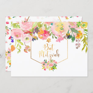 Invitation PixDezines Aquarelle Florale/Peonies/Bat mitzvah