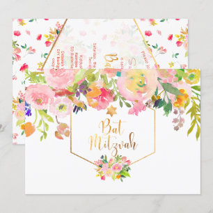 Invitation PixDezines Aquarelle florale/ Pivoines/ Bat Mitzva