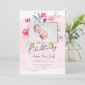 Invitation PixDezines Aquarelle Gardeon Rose Christening (Debout devant)