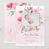Invitation PixDezines Aquarelle Gardeon Rose Christening (Devant / Derrière)