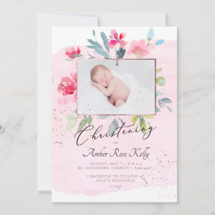 Invitation PixDezines Aquarelle Gardeon Rose Christening