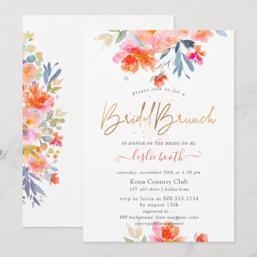 Invitation PixDezines Aquarelle, Jardin Rose Bridal Brunch (Devant / Derrière)