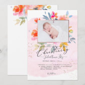 Invitation PixDezines Aquarelle Jardin Rose Christening (Devant / Derrière)