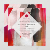 Invitation PixDezines Aquarelle moderne Rouge Noir (Devant / Derrière)