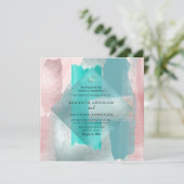 Invitation PixDezines Aquarelle Moderne Teal Aqua Blush Sage (Debout devant)