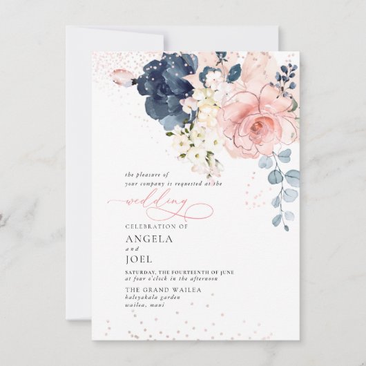 Invitation PixDezines Aquarelle Navy Fleurs de chasse (Devant)