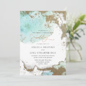 Invitation PixDezines Aquarelle Océan Abstrait Gold Seafoam  (Debout devant)