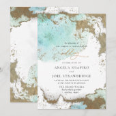 Invitation PixDezines Aquarelle Océan Abstrait Gold Seafoam  (Devant / Derrière)