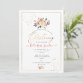 Invitation PixDezines Aquarelle Pastel Roses, Jaune+Corail (Debout devant)