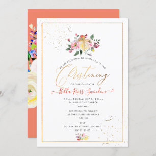Invitation PixDezines Aquarelle Pastel Roses, Jaune+Corail